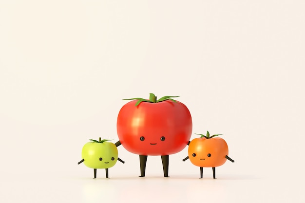 Estilo de dibujos animados vegetales de planta de tomate rojo verde y naranja