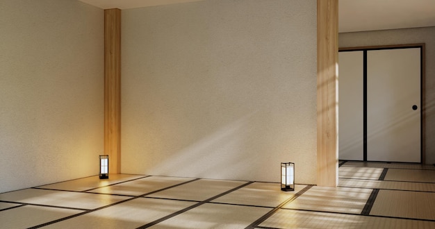 Estilo do Japão Grande área de estar em quarto de luxo ou decoração de estilo japonês de hotel renderização em 3D