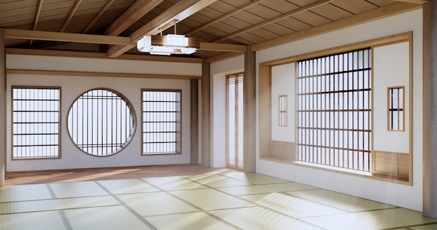 Estilo do Japão Grande área de estar em quarto de luxo ou decoração de estilo japonês de hotel renderização em 3D