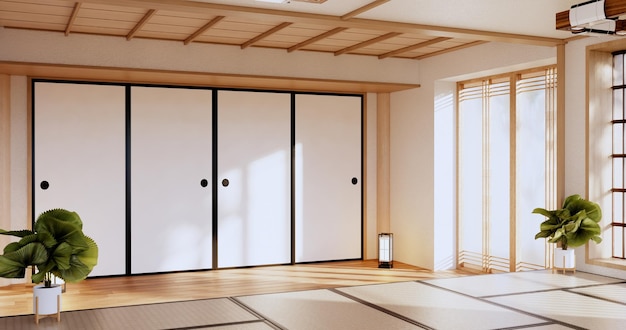 Estilo do Japão Grande área de estar em quarto de luxo ou decoração de estilo japonês de hotel renderização em 3D