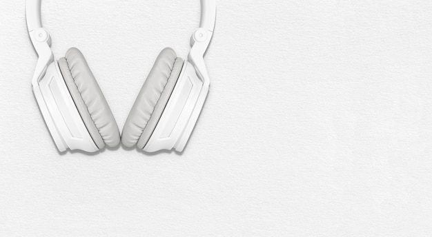 Estilo do minimalismo do papel de parede do dj. cartaz de música branca. fones de ouvido em fundo vazio. fones de ouvido prateados
