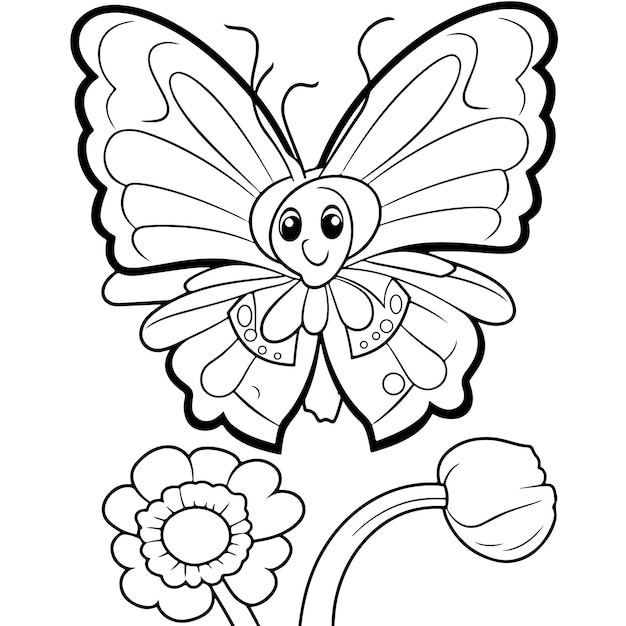 estilo doodle borboleta desenhado à mão página de coloração ilustração generativa ai
