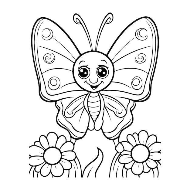 estilo doodle borboleta desenhado à mão página de coloração ilustração generativa ai