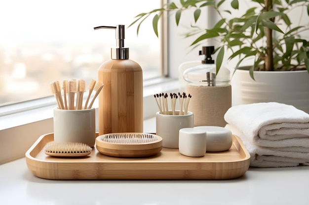 Estilo e organização do banheiro Produtos orgânicos para o estilo de vida e cuidados com a pele