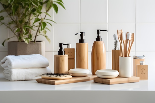 Estilo e organização do banheiro Produtos orgânicos para o estilo de vida e cuidados com a pele