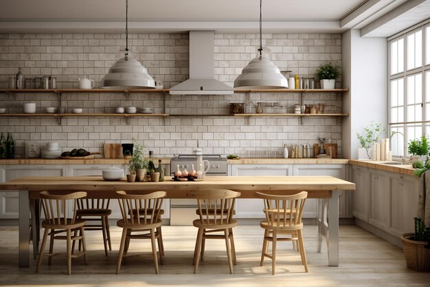 estilo escandinavo cocina interior 3d render generativo Ai