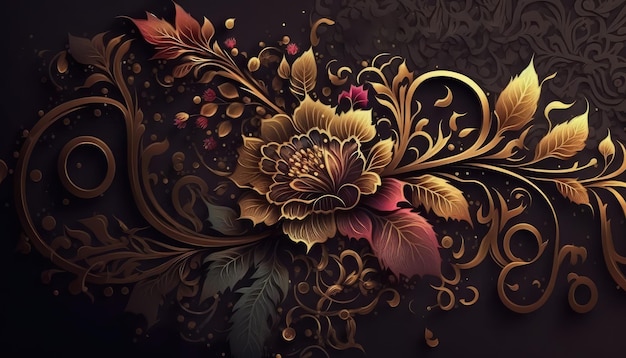 Estilo étnico telón de fondo de patrón floral dorado para una decoración de boda o evento generativo ai