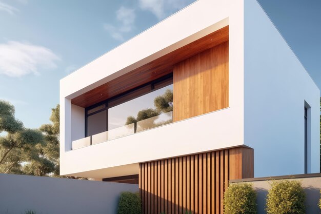 Estilo exterior minimalista de la casa moderna con pared de hormigón blanco