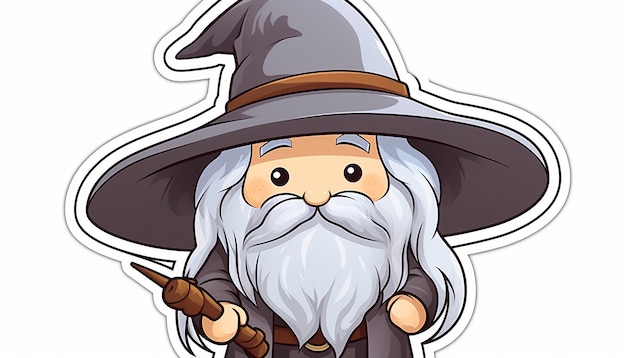 El estilo de Gandalf, el Señor de los Anillos, el doodle, el arte, la pegatina kawaii.