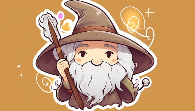 El estilo de Gandalf, el Señor de los Anillos, el doodle, el arte, la pegatina kawaii.