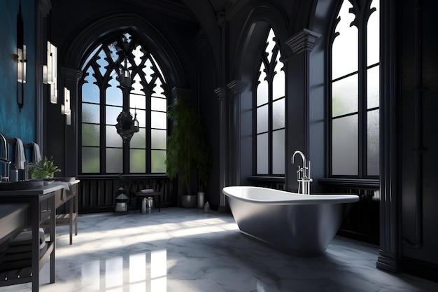 estilo gótico interior de banheiro em casa de luxo