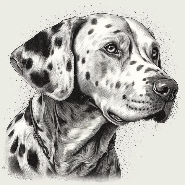 Estilo de grabado de perro dálmata retrato en primer plano dibujo en blanco y negro perro lindo mascota favorita