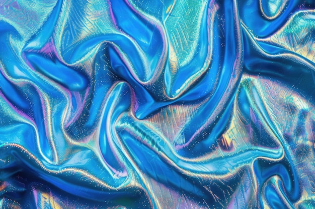 Foto estilo holográfico textura de fondo tela reflectante azul claro multicolor iridescente