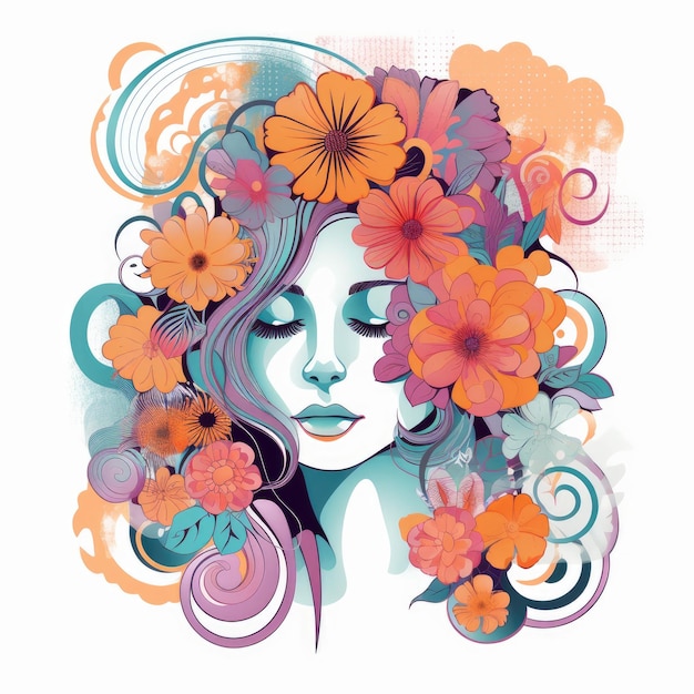 Foto estilo de ilustración de flores de mujer del día de la mujer o diseño floral