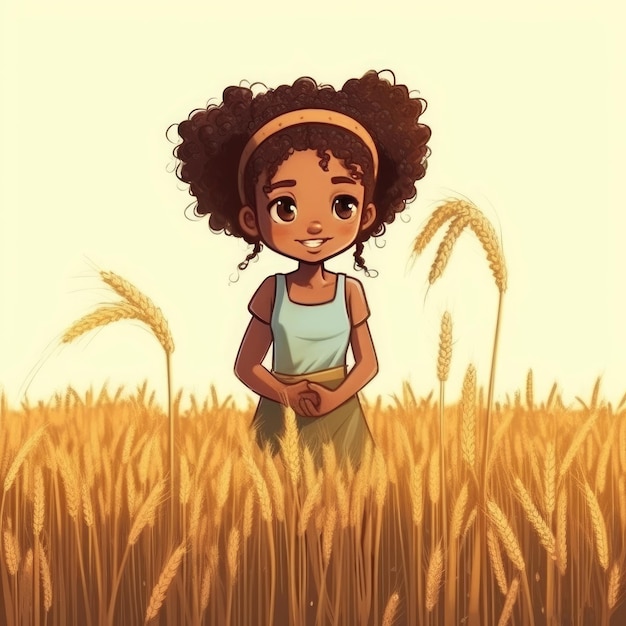 Estilo de ilustración de libro infantil niña de pie en el campo IA generativa