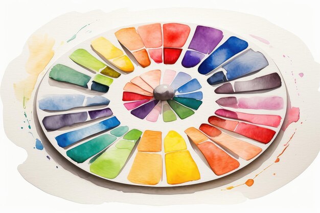 Foto estilo impresionista rueda de colores artística o paleta de colores dibujada con acuarelas aisladas en blanco