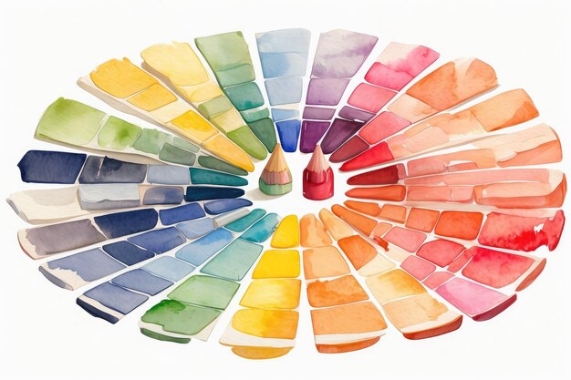 Estilo impressionista roda de cores artística ou paleta de cores desenhada com aquarelas isoladas em branco