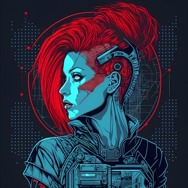 Estilo de ingeniería de proyecto esquemático de mujer cyberpunk