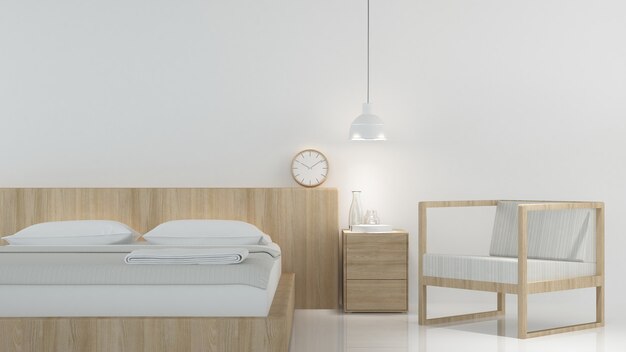 Estilo Interior minimalista japonês do quarto -3D renderização decoração fundo branco