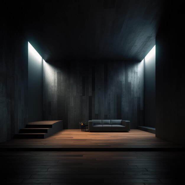 Estilo japonês interior minimalista moderno cinematográfico luz escura