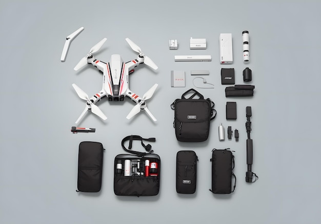 Estilo de knolling de elementos de disparo de drones