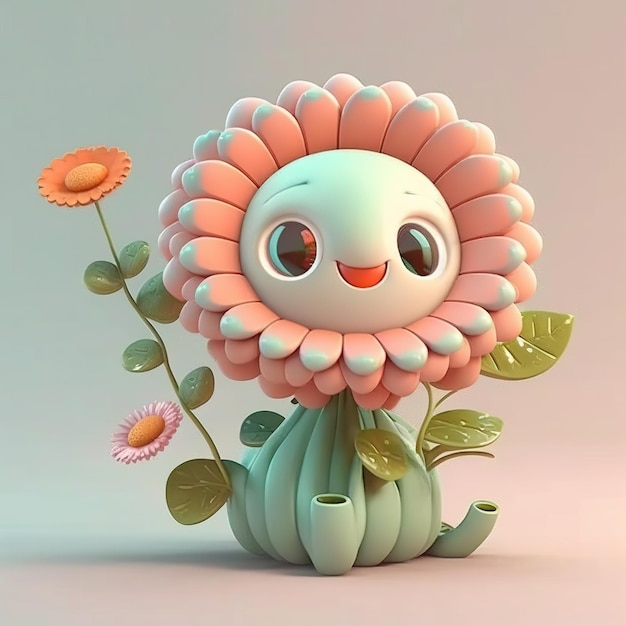 estilo de un lindo personaje de flor de dibujos animados en 3D