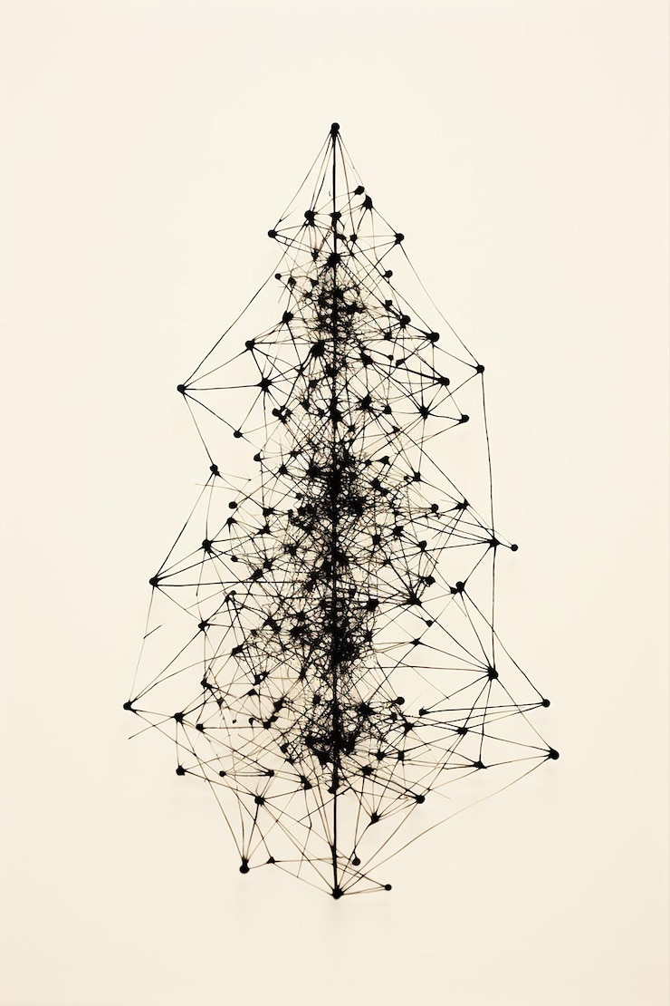 Foto estilo de línea árbol de navidad con alambre minimalista boceto a lápiz de mano