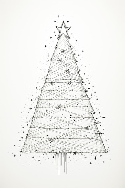 Foto estilo de línea árbol de navidad con alambre minimalista boceto a lápiz de mano