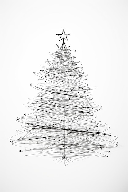 estilo de línea árbol de Navidad con alambre minimalista boceto a lápiz de mano
