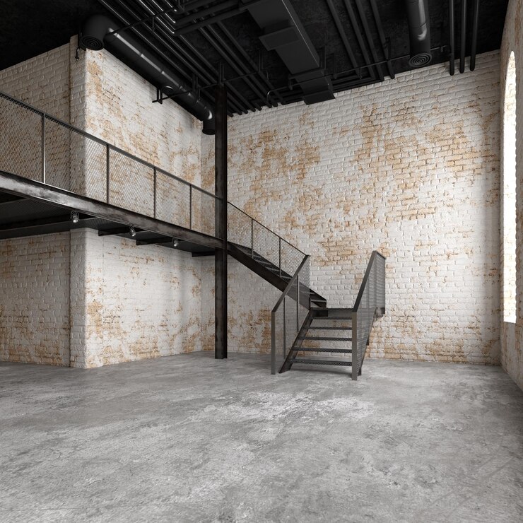 Estilo loft de habitación vacía con pared de ladrillo