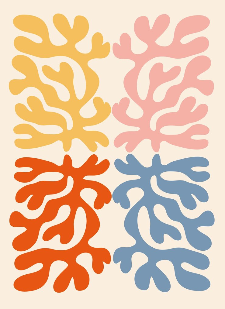 Foto estilo matisse botânico formas florais flores pintadas à mão coral arte imprimível