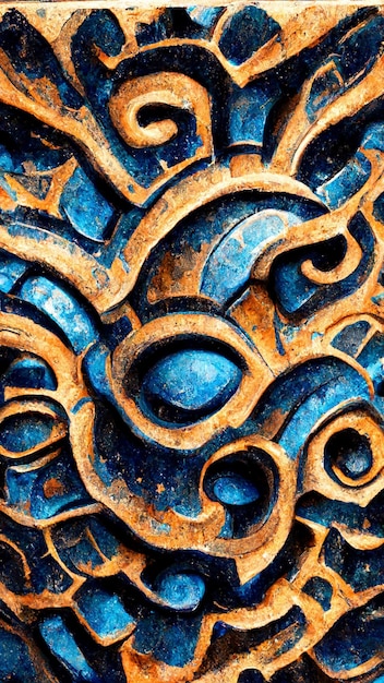 Estilo maya Hermosa ilustración decorativa abstracta azul marino 3D