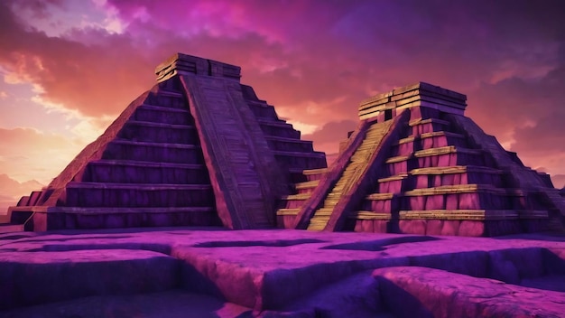 Estilo maya hermoso abstracto decorativo marino púrpura oscuro ilustración en 3D