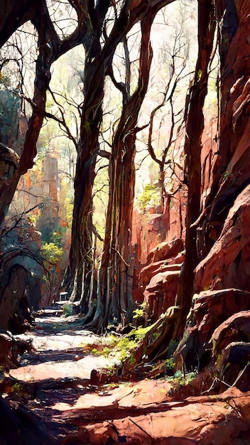 Estilo medieval y características bosque ilustración 3D
