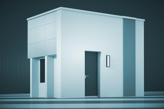 Estilo minimalista arquitetônico abstrato moderno edifício comercial exterior em renderização em 3d de luz chave azul