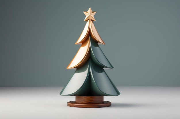 Estilo minimalista Decoración interior de árbol de Navidad de madera sobre un fondo verde Decoración de cero residuos