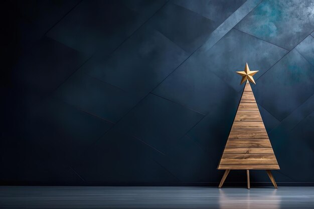 Foto estilo minimalista decoración interior de árbol de paleta de navidad de madera en un fondo de pared vacía