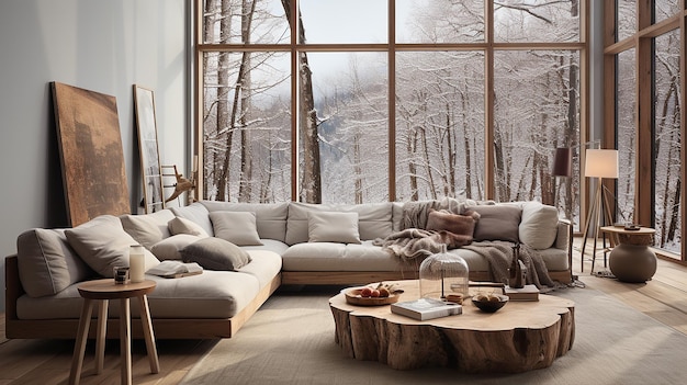 Estilo minimalista interior de la sala de estar escandinava