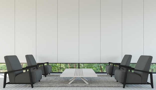 Estilo minimalista interior de la sala de estar moderna con render 3d en blanco y negro
