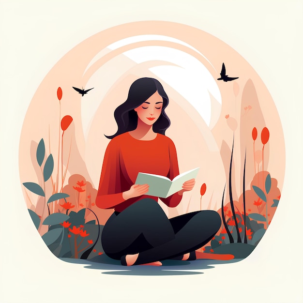 estilo minimalista de vector plano una hermosa y linda narradora y lectora de libros ilustración