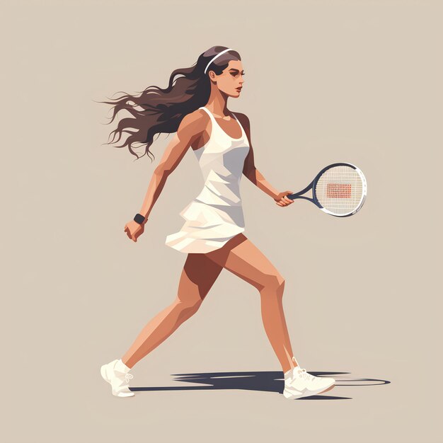 Foto estilo minimalista de vector plano de una mujer atlética deportiva jugando tenis ilustración de imagen