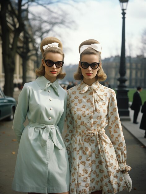 Foto el estilo de la moda de los años sesenta años setenta años sesenta elegancia muy lindo hermoso vestido retro pop sonriente glamour de vuelta en el pasado nostalgia fresco divertido