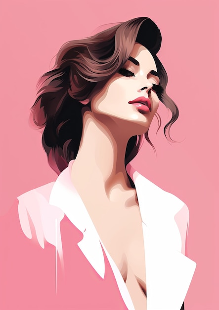 Foto estilo de moda mujer ilustración vectorial minimalista en fondo rosa diseño de cartel simple