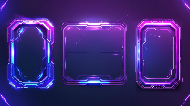 Un estilo moderno de dibujos animados de elementos de la interfaz de usuario en estilo sci-fi con colores brillantes azules y rosados Estos elementos de la interface de usuario cuentan con bordes futuristas de metal negro