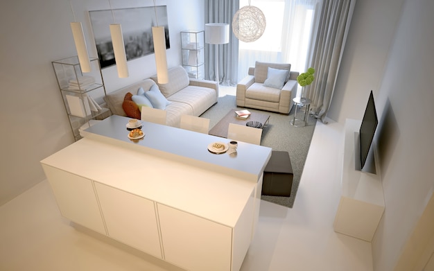 Foto estilo moderno do estúdio da sala de estar. renderização 3d