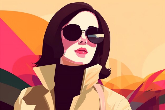 Estilo mujer niña diseño moda retrato etiqueta cartel gafas ilustración moderna IA generativa
