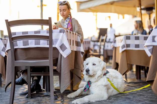 Estilo mujer sentada en la terraza del café en roma