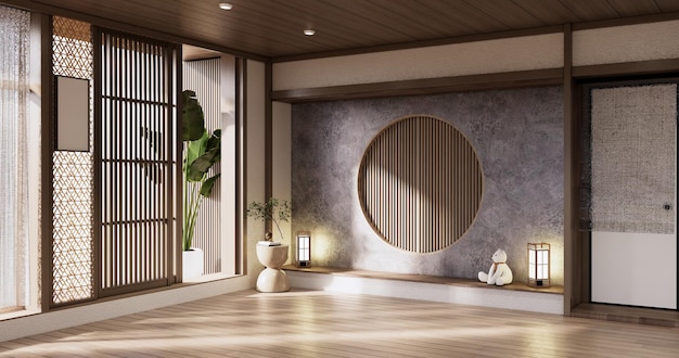 Estilo muji Habitación de madera vacíaLimpieza del interior de la habitación japonesa