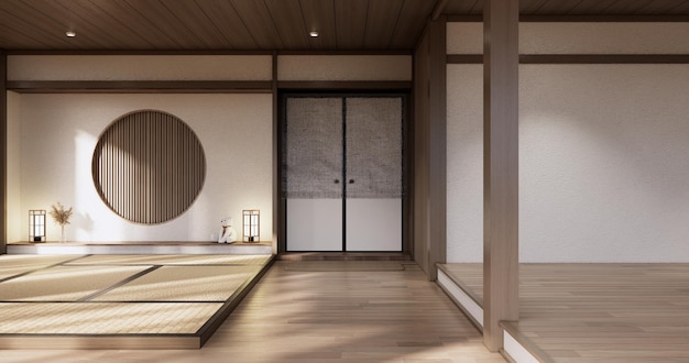 Estilo Muji Sala de madeira vazia Limpeza do interior da sala japandi