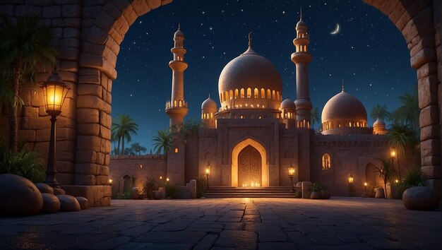 estilo mundo de fantasía paisaje que representan Ramadán noche árabe